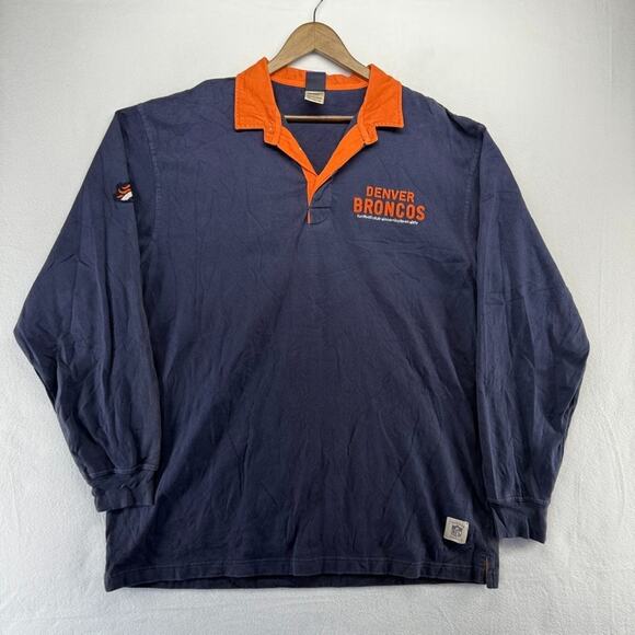 Vintage Denver Broncos Rugby Shirt men's XL Blue Embroidered Logo Collared y2k - Picture 2 of 9